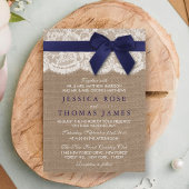 Burlap, Lace, Ribbon & Bow Rustic Wedding - Navy Kaart