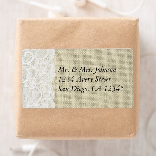 Burlap & Lace Romantische Landelijke Adresetikette Etiket (Insitu)