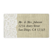 Burlap & Lace Romantische Landelijke Adresetikette Etiket (Voorkant)
