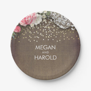 Burlap Lace Rustic Country Bloemen Huwelijk Papieren Bordje