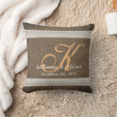 Burlap Lace Rustic Country Wedding Monogram Kussen (Deken)