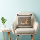 Burlap Lace Rustic Country Wedding Monogram Kussen (Stoel)