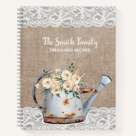Burlap Lace Rustic  Teapot White Flowers Notitieboek