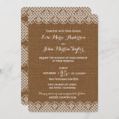 Burlap Lace Rustic Wedding Invitation Kaart (Voorkant / Achterkant)