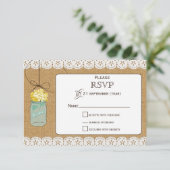 Burlap Lace Rustiek gele hortensia mason jar rsvp (Staand voorkant)