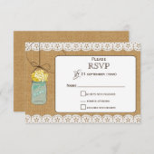 Burlap Lace Rustiek gele hortensia mason jar rsvp (Voorkant / Achterkant)