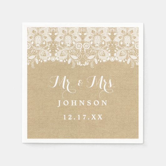 Burlap Lace Rustiek Trouwpapier Servetten (Voorkant)