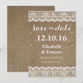 Burlap Lace Rustieke bruiloft Save the Dates 4.5x6 Date (Voorkant / Achterkant)