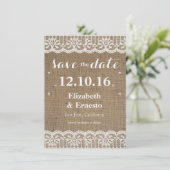 Burlap Lace Rustieke bruiloft Save the Dates 4.5x6 Date (Staand voorkant)
