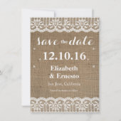 Burlap Lace Rustieke bruiloft Save the Dates 4.5x6 Save The Date (Voorkant)