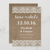 Burlap Lace Rustieke bruiloft Save the Dates 4.5x6 Save The Date (Voorkant / Achterkant)