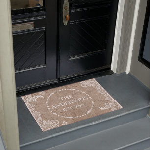 Burlap Lace Rustieke Chique Gepersonaliseerde Naam Deurmat