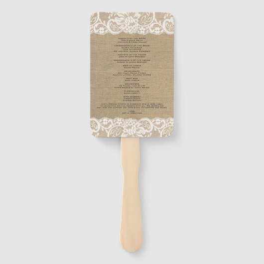 Burlap Lace Rustieke Huwelijksprogramma Fan Handwaaier (Achterkant)