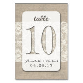 Burlap Lace Rustieke Trouwtafel Nummer Kaart 10 (Voorkant)