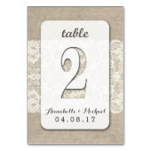 Burlap Lace Rustieke Trouwtafel Nummer Kaart 2 (Achterkant)