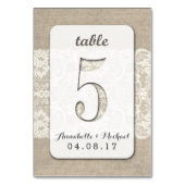 Burlap Lace Rustieke Trouwtafel Nummer Kaart 5 (Achterkant)
