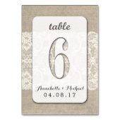 Burlap Lace Rustieke Trouwtafel Nummer Kaart 6 (Achterkant)