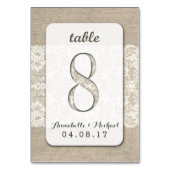 Burlap Lace Rustieke Trouwtafel Nummer Kaart 8 (Achterkant)