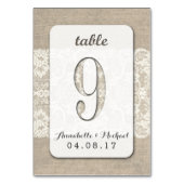 Burlap Lace Rustieke Trouwtafel Nummer Kaart 9 (Voorkant)