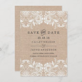 Burlap & Lace Save the Date Kaart (Voorkant / Achterkant)