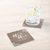 Burlap Lace Silglitter Mr & Mrs Rustic bruiloft Kartonnen Onderzetters (Insitu)