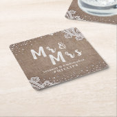 Burlap Lace Silglitter Mr & Mrs Rustic bruiloft Kartonnen Onderzetters (Schuin)