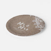 Burlap Lace Silglitter Mr & Mrs Rustic bruiloft Papieren Bordje (Gekanteld)