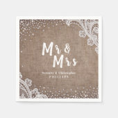 Burlap Lace Silglitter Mr & Mrs Rustic bruiloft Servet (Voorkant)