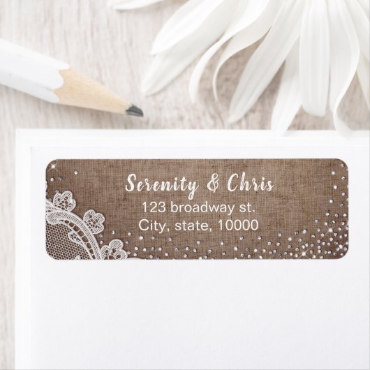 Burlap Lace Silglitter Rustic country Wedding Etiket (Insitu)
