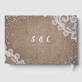 Burlap Lace Silglitter Rustic country Wedding Gastenboek (Achterkant)