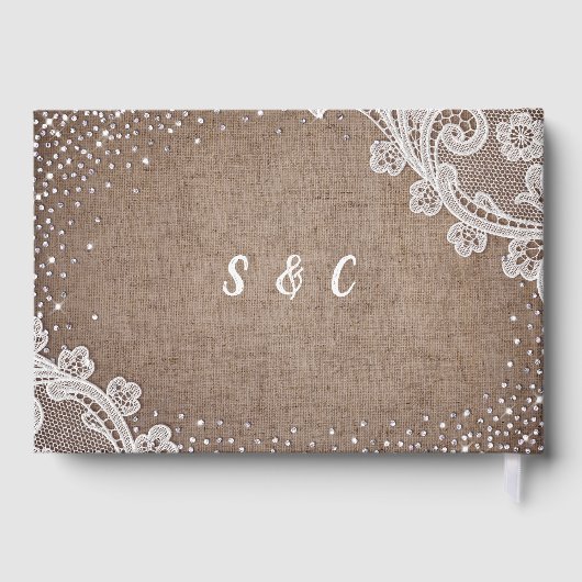Burlap Lace Silglitter Rustic country Wedding Gastenboek (Achterkant)