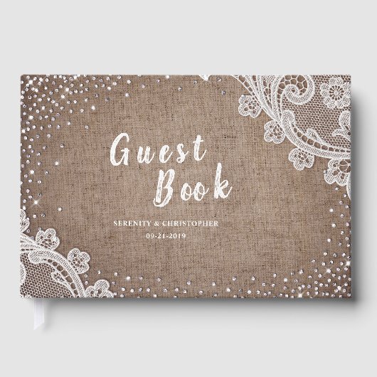 Burlap Lace Silglitter Rustic country Wedding Gastenboek (Voorkant)
