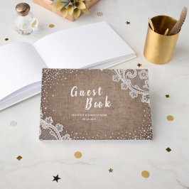 Burlap Lace Silglitter Rustic country Wedding Gastenboek
