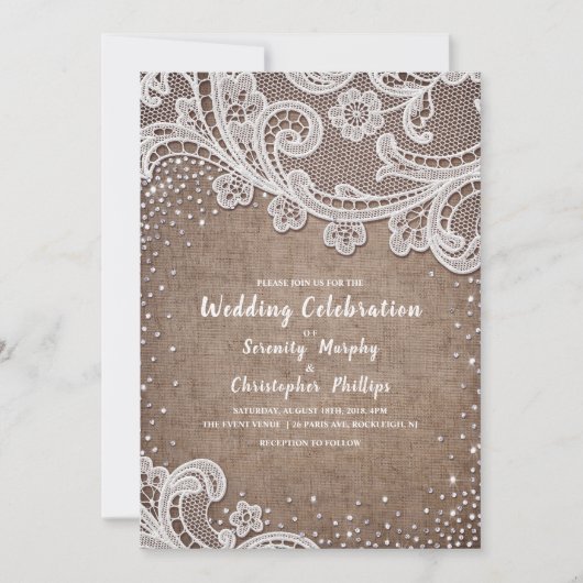 Burlap Lace Silglitter Rustic country Wedding Kaart (Voorkant)