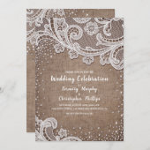 Burlap Lace Silglitter Rustic country Wedding Kaart (Voorkant / Achterkant)