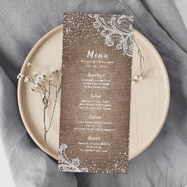 Burlap Lace Silglitter Rustige trouwmenu Menu