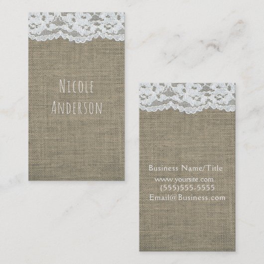 Burlap & Lace Simple Rustic Country Elegant Chic Visitekaartje (Voorkant / Achterkant)