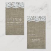 Burlap & Lace Simple Rustic Elegant Verwijs een vr Aanbevelingskaartje (Voorkant / Achterkant)