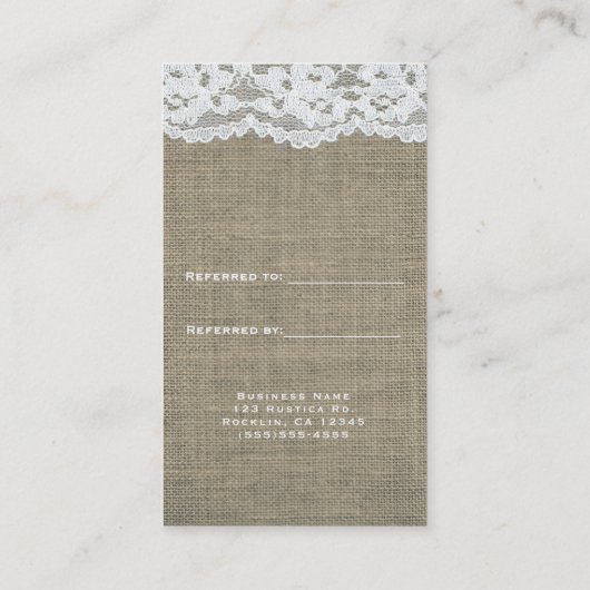 Burlap & Lace Simple Rustic Elegant Verwijs een vr Aanbevelingskaartje (Achterkant)
