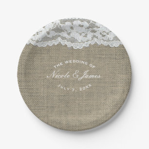 Burlap & Lace Simple Rustic Elegant Wedding Custom Papieren Bordje