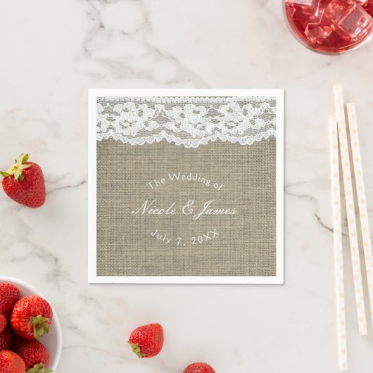 Burlap & Lace Simple Rustic Elegant Wedding Custom Servetten (Insitu)