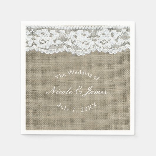 Burlap & Lace Simple Rustic Elegant Wedding Custom Servetten (Voorkant)