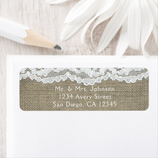 Burlap & Lace Simple Rustic Wedding Invitation Etiket (Insitu)