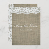 Burlap & Lace Simple Rustic Wedding Save the Date Aankondigingskaart (Voorkant / Achterkant)
