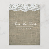 Burlap & Lace Simple Rustic Wedding Save the Date Aankondigingskaart (Voorkant)
