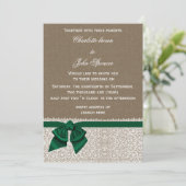 burlap lace smarald bruiloft kaart (Staand voorkant)