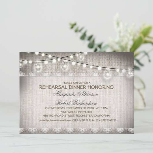 Burlap Lace String Lampen Repetitie Diner Kaart (Staand voorkant)