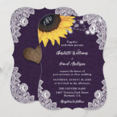 Burlap Lace Sunflower Paars Wedding Invitations Kaart (Voorkant / Achterkant)