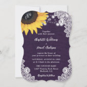 Burlap Lace Sunflower Paars Wedding Invitations Kaart (Voorkant)