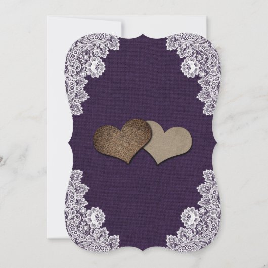 Burlap Lace Sunflower Paars Wedding Invitations Kaart (Achterkant)